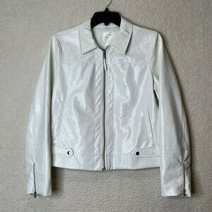 NWOT Ecru Womens White Zipper Front Belted Jacket M MEDIUM